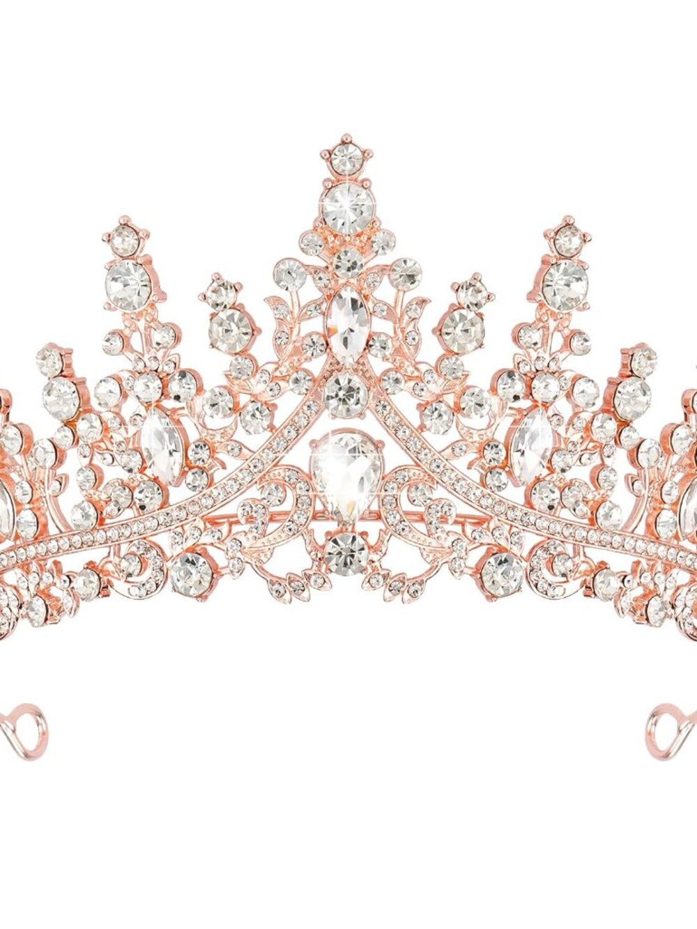 Crystal Wedding Tiara for Women Rose Gold Crown Royal Queen Headband Metal Princ